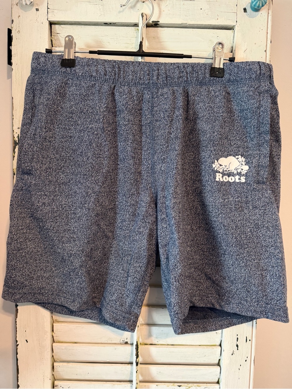 ROOTS Athleisure Sweat Shorts Elastic Waist Pull Up Heathered Blue Size M